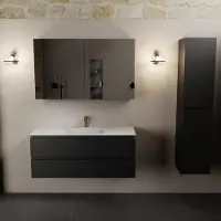 Mondiaz Aivy badmeubelset - 120x45x50cm - 1 kraangat - 1 wasbak talc Solid surface - Midden - 2 lades - Met spiegelkast - MDF Urban AIVY80319