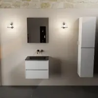 Mondiaz aivy 60 cm badmeubel talc, wastafel urban solid surface midden zonder kraangat met spiegel