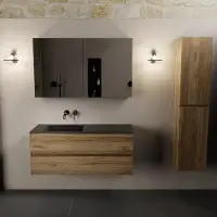 Mondiaz aivy 120 cm badmeubel chai, wastafel urban solid surface links zonder kraangat met spiegelkast