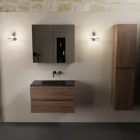Mondiaz aivy 80 cm badmeubel mocha, wastafel urban solid surface midden zonder kraangat met spiegelkast