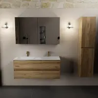 Mondiaz aivy 120 cm badmeubel chai, wastafel talc solid surface dubbel 2 kraangaten met spiegelkast