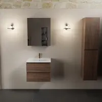 Mondiaz aivy 60 cm badmeubel mocha, wastafel glanzend wit keramiek midden 1 kraangat met spiegelkast