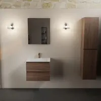 Mondiaz AIVY 60cm badmeubel Mocha, wastafel Talc solid surface midden 1 kraangat met spiegel (AI-351111TALC-SI - AI-M60MOMI - AI-S60X70)