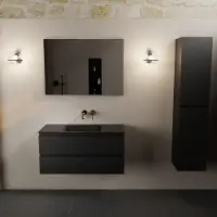 Mondiaz aivy 100 cm badmeubel urban, wastafel urban solid surface midden zonder kraangat met spiegel
