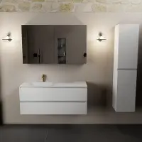 Mondiaz aivy 120 cm badmeubel talc, wastafel talc solid surface links 1 kraangat met spiegelkast