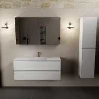 Mondiaz aivy 120 cm badmeubel talc, wastafel talc solid surface midden 1 kraangat met spiegelkast