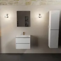 Mondiaz aivy 60 cm badmeubel talc, wastafel talc solid surface midden 1 kraangat met spiegel