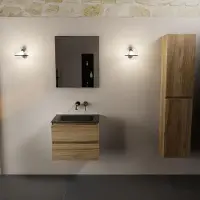 Mondiaz aivy 60 cm badmeubel chai, wastafel urban solid surface midden zonder kraangat met spiegel