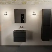 Mondiaz aivy 60 cm badmeubel urban, wastafel urban solid surface midden zonder kraangat met spiegel