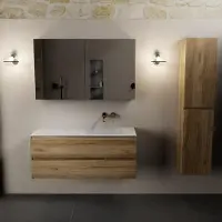 Mondiaz aivy 120 cm badmeubel chai, wastafel talc solid surface rechts zonder kraangat met spiegelkast