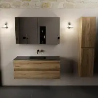 Mondiaz AIVY 120cm badmeubel Chai, wastafel Urban solid surface midden zonder kraangat met spiegelkast (AI-351621URBAN-NO - AI-M120CHMI - AI-C120CHMI)