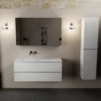 Mondiaz aivy 120 cm badmeubel talc, wastafel talc solid surface links zonder kraangat met spiegelkast