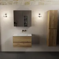 Mondiaz aivy 80 cm badmeubel chai, wastafel talc solid surface midden zonder kraangat met spiegelkast