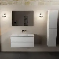 Mondiaz aivy 100 cm badmeubel talc, wastafel talc solid surface midden zonder kraangat met spiegel
