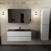 Mondiaz aivy 120 cm badmeubel talc, wastafel urban solid surface midden 1 kraangat met spiegelkast