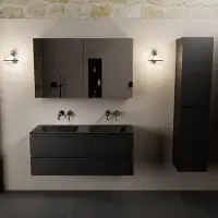 Mondiaz AIVY 120cm badmeubel Urban, wastafel Urban solid surface dubbel zonder kraangat met spiegelkast (AI-351651URBAN-NO - AI-M120URDU - AI-C120URMI)