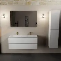 Mondiaz AIVY 120cm badmeubel Talc, wastafel Talc solid surface dubbel 2 kraangaten met spiegel (AI-351651TALC-SI - AI-M120TADU - AI-S120X73)