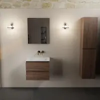 Mondiaz AIVY 60cm badmeubel Mocha, wastafel Talc solid surface midden zonder kraangat met spiegel (AI-351111TALC-NO - AI-M60MOMI - AI-S60X70)