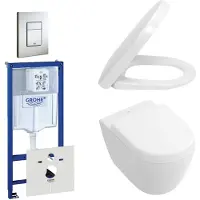 Villeroy & Boch Subway Compact Toiletset - directflush - inbouwreservoir - diepspoel wandcloset - bedieningsplaat verticaal/horizontaal - RVS 0729205/0720026/1024232/1025456/