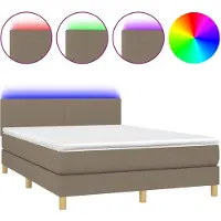 vidaXL Boxspring met matras en LED stof taupe 140x190 cm