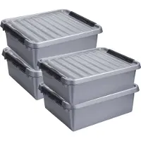 Sunware Opberg boxen set 4x stuks 36 en 25 liter kunststof grijs met deksel - Opbergbox