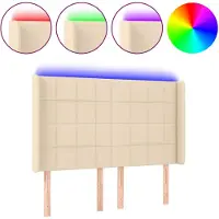 vidaXL Hoofdbord LED 147x16x118/128 cm stof crèmekleurig