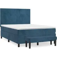 vidaXL Boxspring met matras fluweel donkerblauw 140x190 cm