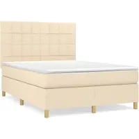vidaXL Boxspring met matras stof crèmekleurig 140x190 cm