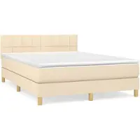vidaXL Boxspring met matras stof crèmekleurig 140x200 cm