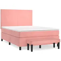 vidaXL Boxspring met matras fluweel roze 140x200 cm