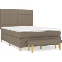 vidaXL Boxspring met matras stof taupe 140x200 cm