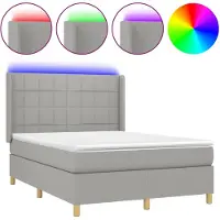 vidaXL Boxspring met matras en LED stof lichtgrijs 140x190 cm