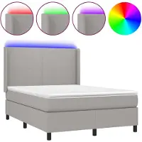 vidaXL Boxspring met matras en LED stof lichtgrijs 140x190 cm