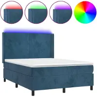 vidaXL Boxspring met matras en LED fluweel donkerblauw 140x190 cm
