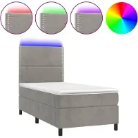 vidaXL Boxspring met matras en LED fluweel lichtgrijs 100x200 cm