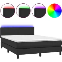 vidaXL Boxspring met matras en LED kunstleer zwart 140x200 cm