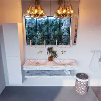 Mondiaz Alan DLux planchet 130cm met wastafel dubbel zonder kraangat glace