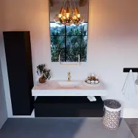 Mondiaz Alan DLux badmeubel 130cm urban 1 lade met wastafel opalo midden 1 kraangat