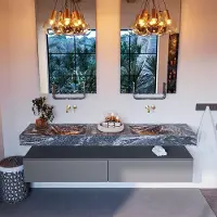 Mondiaz Alan DLux badmeubel 200cm plata 2 lades met wastafel lava dubbel zonder kraangat
