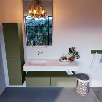 Mondiaz Alan DLux badmeubel 130cm army 2 lades met wastafel opalo links zonder kraangat