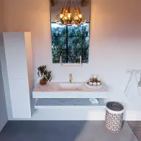 Mondiaz ALAN-DLUX 130cm planchet Opalo. Vrijhangende wastafel CLOUD midden 1 kraangat, kleur Opalo.