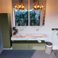Mondiaz Alan DLux badmeubel 150cm army 2 lades met wastafel glace dubbel zonder kraangat
