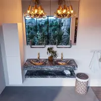 Mondiaz Alan DLux planchet 130cm met wastafel dubbel 2 kraangaten lava