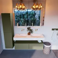 Mondiaz Alan DLux badmeubel 130cm army 2 lades met wastafel ostra dubbel zonder kraangat