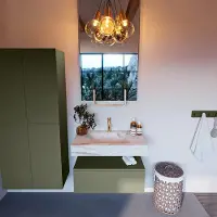 Mondiaz Alan DLux badmeubel 80cm army 1 lade met wastafel frappe midden 1 kraangat