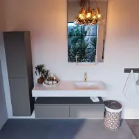 Mondiaz Alan DLux badmeubel 130cm plata 2 lades met wastafel opalo rechts 1 kraangat