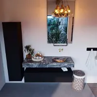 Mondiaz Alan DLux badmeubel 130cm urban 1 lade met wastafel lava rechts zonder kraangat