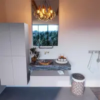 Mondiaz Alan DLux badmeubel 100cm cale 1 lade met wastafel lava links zonder kraangat