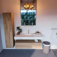 Mondiaz Alan DLux badmeubel 120cm washed oak 1 lade met wastafel frappe midden 1 kraangat
