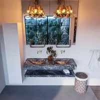 Mondiaz alan-dlux 130 cm planchet lava. Vrijhangende wastafel cloud dubbel zonder kraangat, kleur lava.